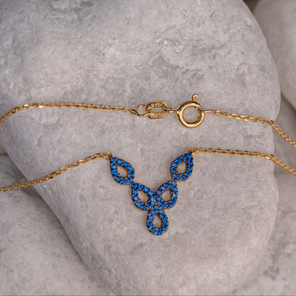Gold-plated 925 sterling silver chain necklace with openwork motif and blue zircon stones